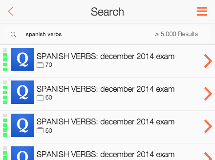 device screenshot of search for spanish verbs